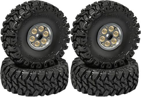 Black Coating Brass 1.0 Beadlock Wheel Tires Set, 64mm Tall 1.0'' Block Terrain Tyre for Axial SCX24 AX24 TRX4M FCX24 Upgrade 1/24 1/18 RC Crawler Car TRX4M1/18 in Saudi Arabia