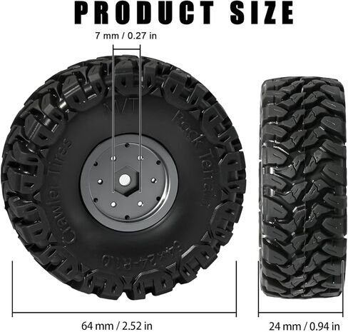 Black Coating Brass 1.0 Beadlock Wheel Tires Set, 64mm Tall 1.0'' Block Terrain Tyre for Axial SCX24 AX24 TRX4M FCX24 Upgrade 1/24 1/18 RC Crawler Car TRX4M1/18 in Saudi Arabia