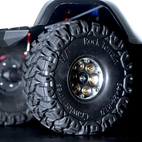 Black Coating Brass 1.0 Beadlock Wheel Tires Set, 64mm Tall 1.0'' Block Terrain Tyre for Axial SCX24 AX24 TRX4M FCX24 Upgrade 1/24 1/18 RC Crawler Car TRX4M1/18 in Saudi Arabia