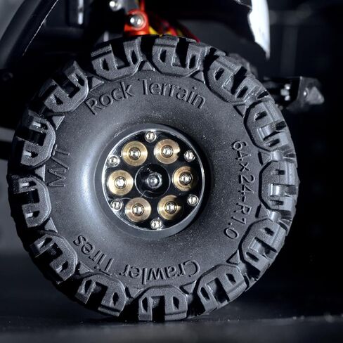 Black Coating Brass 1.0 Beadlock Wheel Tires Set, 64mm Tall 1.0'' Block Terrain Tyre for Axial SCX24 AX24 TRX4M FCX24 Upgrade 1/24 1/18 RC Crawler Car TRX4M1/18 in Saudi Arabia
