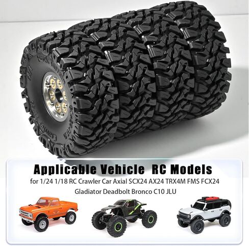 Black Coating Brass 1.0 Beadlock Wheel Tires Set, 64mm Tall 1.0'' Block Terrain Tyre for Axial SCX24 AX24 TRX4M FCX24 Upgrade 1/24 1/18 RC Crawler Car TRX4M1/18 in Saudi Arabia