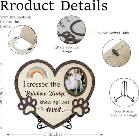 Rainbow Bridge Pet Memorial Wooden Photo Frame – “I Crossed the Rainbow Bridge Knowing I Was Loved" Sympathy Gift for Dog or Cat Loss, Bereavement Keepsake for Grieving Pet Owners. (059) in Kuwait