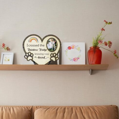 Rainbow Bridge Pet Memorial Wooden Photo Frame – “I Crossed the Rainbow Bridge Knowing I Was Loved" Sympathy Gift for Dog or Cat Loss, Bereavement Keepsake for Grieving Pet Owners. (059) in Kuwait