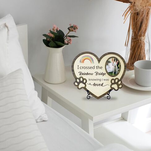 Rainbow Bridge Pet Memorial Wooden Photo Frame – “I Crossed the Rainbow Bridge Knowing I Was Loved" Sympathy Gift for Dog or Cat Loss, Bereavement Keepsake for Grieving Pet Owners. (059) in Kuwait