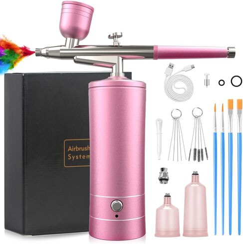 Airbrush Kit Melous Airbrush with Compressor for Nails Air brush Spray Gun for Ombre Nails, Painting, Makeup, Cake Baking, Barber, Pink in Saudi Arabia