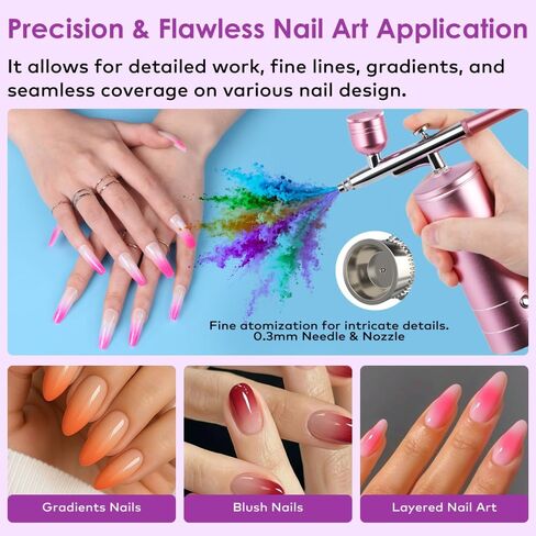 Airbrush Kit Melous Airbrush with Compressor for Nails Air brush Spray Gun for Ombre Nails, Painting, Makeup, Cake Baking, Barber, Pink in Saudi Arabia