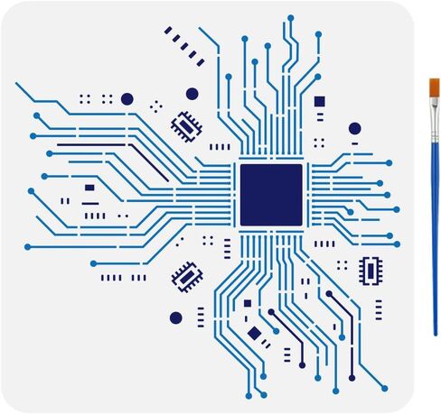 استنسل رسم بأنسجة خط الدائرة من FINGERINSPIRE مع فرشاة طلاء مقاس 11.8 × 11.8 بوصة استنسل أنماط نسيجية مجردة قابلة لإعادة الاستخدام استنسل أنماط تكنولوجية وإلكترونية للرسم على الحائط الخشبي in Kuwait