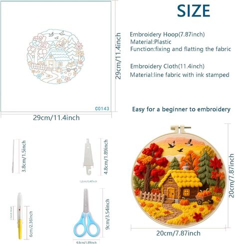 Zhenqing 4-Piece Autumn Theme Embroidery Kit for Beginners - Complete Set with Pre-Printed 29x29cm Cotton Fabric, Hoop, Threads & Tools(C0167) in Saudi Arabia