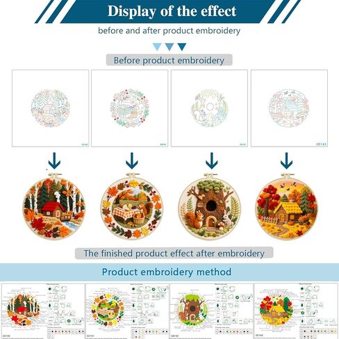 Zhenqing 4-Piece Autumn Theme Embroidery Kit for Beginners - Complete Set with Pre-Printed 29x29cm Cotton Fabric, Hoop, Threads & Tools(C0167) in Saudi Arabia