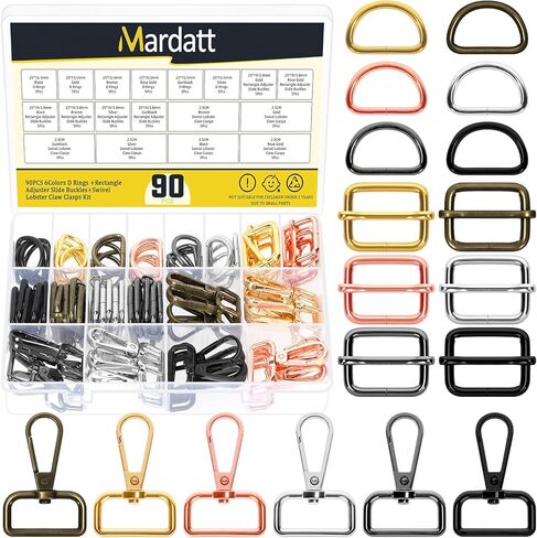 90 قطعة على شكل حرف D مشبك دوار على شكل جراد البحر وحلقة معدنية على شكل حرف D، مشبك منزلق مستطيل لحقائب الأحزمة اليدوية، ألوان مختلطة in Kuwait