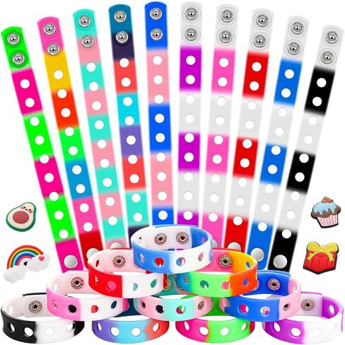 20Pcs Silicone Charm Bracelets, 7 Inch Bracelets Bulk Band for Kids, Silicone Wristbands Adjustable Rubber Bracelet Hold the Shoe Charms for Students in Saudi Arabia