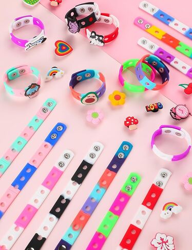 20Pcs Silicone Charm Bracelets, 7 Inch Bracelets Bulk Band for Kids, Silicone Wristbands Adjustable Rubber Bracelet Hold the Shoe Charms for Students in Saudi Arabia