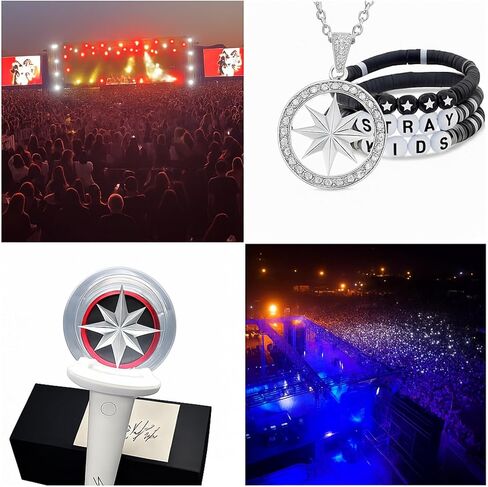 skz Merch، مجموعة هدايا Skzoo، 1 ​​سلسلة مفاتيح مضيئة، 3 أساور صداقة ملونة | لون وسرعة قابلة للتعديل، 15 وضعية LED، البقاء، هدية البقاء in Kuwait
