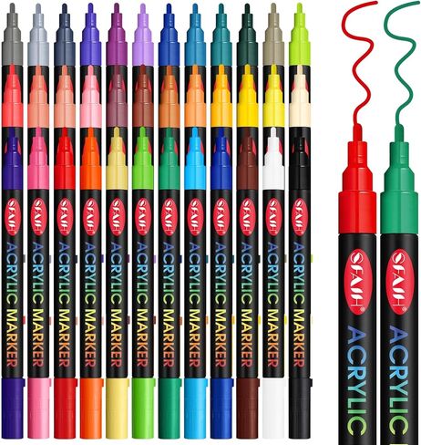 SFAIH 48 Vibrant Acrylic Paint Markers - [Ultra High Coverage]1-2mm Fine Tip Paint Pens for Any Surface Graffiti DIY Crafts, Non-Bleeding, Art Craft Supplies Kit, Rock Fabric Wood Glass Canvas Ceramic in Kuwait