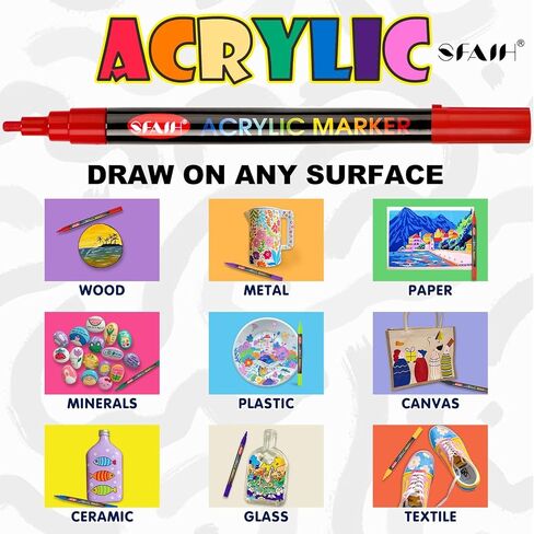 SFAIH 48 Vibrant Acrylic Paint Markers - [Ultra High Coverage]1-2mm Fine Tip Paint Pens for Any Surface Graffiti DIY Crafts, Non-Bleeding, Art Craft Supplies Kit, Rock Fabric Wood Glass Canvas Ceramic in Saudi Arabia