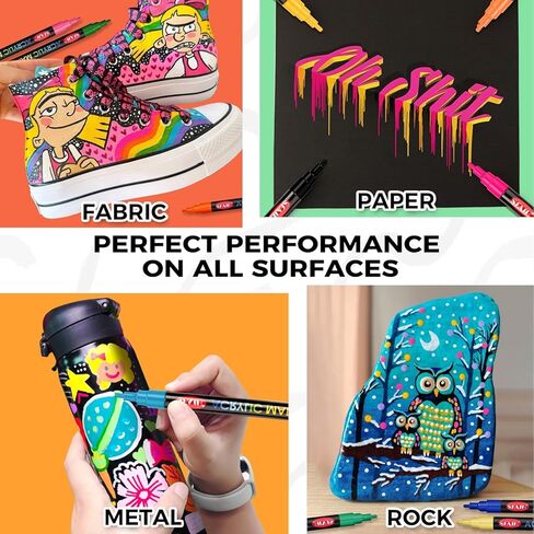 SFAIH 48 Vibrant Acrylic Paint Markers - [Ultra High Coverage]1-2mm Fine Tip Paint Pens for Any Surface Graffiti DIY Crafts, Non-Bleeding, Art Craft Supplies Kit, Rock Fabric Wood Glass Canvas Ceramic in Saudi Arabia