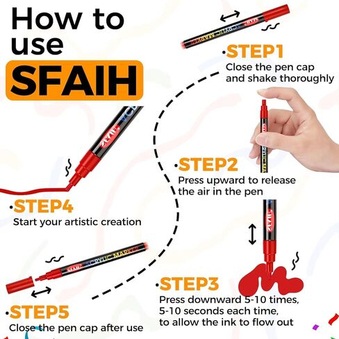 SFAIH 48 Vibrant Acrylic Paint Markers - [Ultra High Coverage]1-2mm Fine Tip Paint Pens for Any Surface Graffiti DIY Crafts, Non-Bleeding, Art Craft Supplies Kit, Rock Fabric Wood Glass Canvas Ceramic in Saudi Arabia