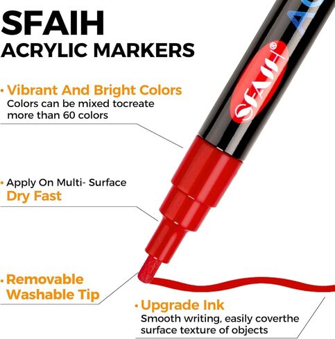 SFAIH 48 Vibrant Acrylic Paint Markers - [Ultra High Coverage]1-2mm Fine Tip Paint Pens for Any Surface Graffiti DIY Crafts, Non-Bleeding, Art Craft Supplies Kit, Rock Fabric Wood Glass Canvas Ceramic in Saudi Arabia
