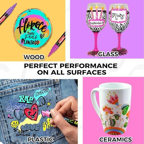 SFAIH 48 Vibrant Acrylic Paint Markers - [Ultra High Coverage]1-2mm Fine Tip Paint Pens for Any Surface Graffiti DIY Crafts, Non-Bleeding, Art Craft Supplies Kit, Rock Fabric Wood Glass Canvas Ceramic in Saudi Arabia