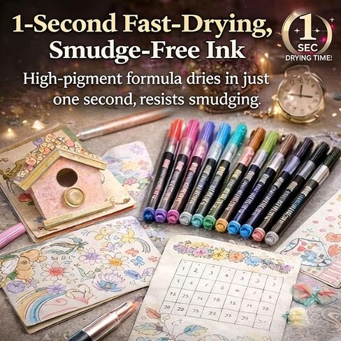 أقلام تحديد الخطوط العريضة Dreamy Sparkle ذات الخطوط المزدوجة، أقلام لامعة معدنية ذاتية التحديد، أقلام تحديد مزدوجة الخط 2 في 1 مع تأثير لامع، لليوميات، تلوين البالغين، مستلزمات التخطيط الفني (12 قطعة) in Kuwait