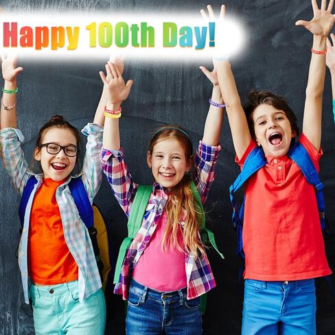36 قطعة من أساور المدرسة 100، أساور معصم مطاطية ملونة من السيليكون المرن Happy 100th، أساور معصم مطاطية ملونة، مكافآت هدايا للطلاب، مستلزمات حفلات الفصل الدراسي (6 ألوان) in Kuwait