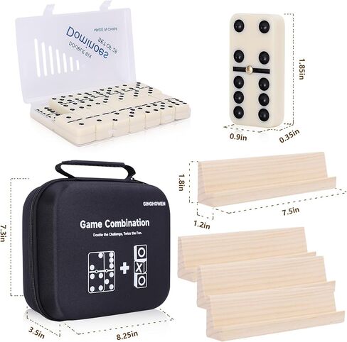 مجموعة ألعاب الدومينو، 28 قطعة دومينو مع 4 رفوف خشبية، ألعاب لوحية خشبية كلاسيكية، لعبة سفر محمولة مع حقيبة حمل in Kuwait