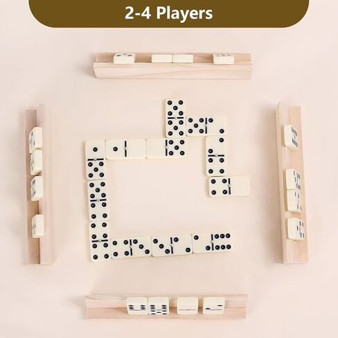 مجموعة ألعاب الدومينو، 28 قطعة دومينو مع 4 رفوف خشبية، ألعاب لوحية خشبية كلاسيكية، لعبة سفر محمولة مع حقيبة حمل in Kuwait