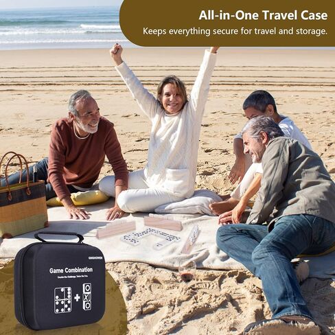 مجموعة ألعاب الدومينو، 28 قطعة دومينو مع 4 رفوف خشبية، ألعاب لوحية خشبية كلاسيكية، لعبة سفر محمولة مع حقيبة حمل in Kuwait