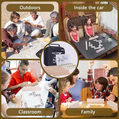 مجموعة ألعاب الدومينو، 28 قطعة دومينو مع 4 رفوف خشبية، ألعاب لوحية خشبية كلاسيكية، لعبة سفر محمولة مع حقيبة حمل in Kuwait