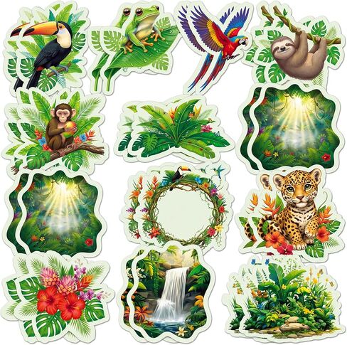 Crtiin 60 Pcs Rainforest Themed Vbs Cutout Bulk with Adhesive Dots 2026 Vacation Bible School Hawaiian Jungle Animals Cuts Religious Bulletin Board Decorations for Craft Wall Decor Party Supplies in Saudi Arabia