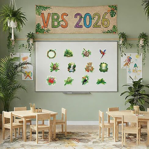 Crtiin 60 Pcs Rainforest Themed Vbs Cutout Bulk with Adhesive Dots 2026 Vacation Bible School Hawaiian Jungle Animals Cuts Religious Bulletin Board Decorations for Craft Wall Decor Party Supplies in Saudi Arabia