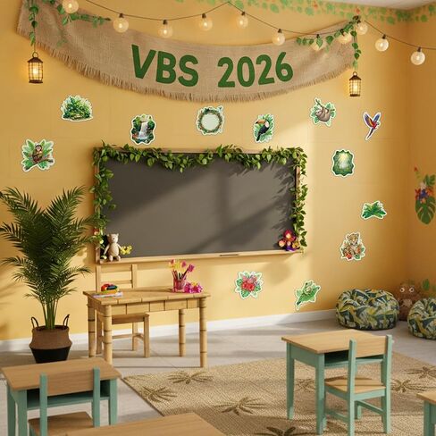 Crtiin 60 Pcs Rainforest Themed Vbs Cutout Bulk with Adhesive Dots 2026 Vacation Bible School Hawaiian Jungle Animals Cuts Religious Bulletin Board Decorations for Craft Wall Decor Party Supplies in Saudi Arabia