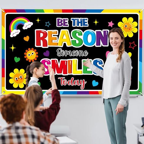 Wiooffen Motivational Classroom Backdrop Decorations Back to School Positive Banner Colorful Be The Reason Someone Smile Today Backdrop for Kindergarten Preschool Middle School Wall Decor 77x 47 Inch in Saudi Arabia