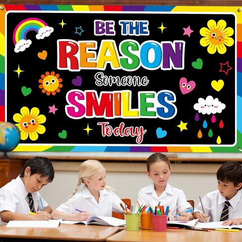 Wiooffen Motivational Classroom Backdrop Decorations Back to School Positive Banner Colorful Be The Reason Someone Smile Today Backdrop for Kindergarten Preschool Middle School Wall Decor 77x 47 Inch in Saudi Arabia