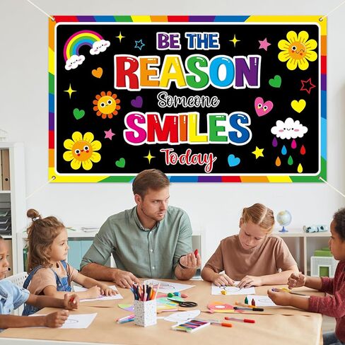 Wiooffen Motivational Classroom Backdrop Decorations Back to School Positive Banner Colorful Be The Reason Someone Smile Today Backdrop for Kindergarten Preschool Middle School Wall Decor 77x 47 Inch in Saudi Arabia