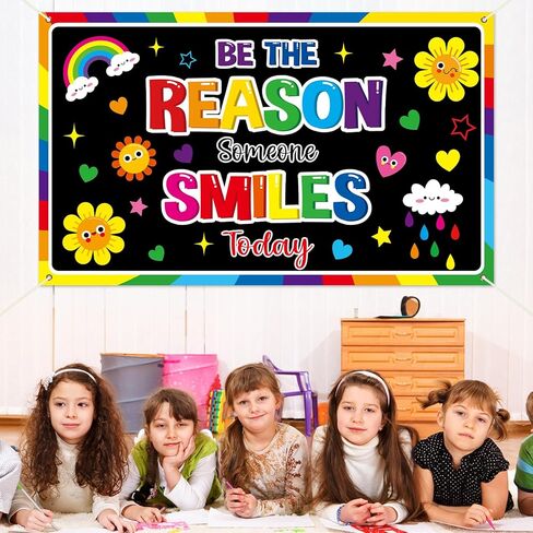 Wiooffen Motivational Classroom Backdrop Decorations Back to School Positive Banner Colorful Be The Reason Someone Smile Today Backdrop for Kindergarten Preschool Middle School Wall Decor 77x 47 Inch in Saudi Arabia