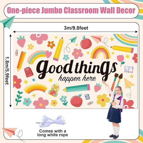 Large Boho Motivational Classroom Backdrop Decorations Positive Inspirational Banner Background Good Thing Happen Here for Teacher Welcome Back to School Wall Mural Decor,10x6ft in Saudi Arabia