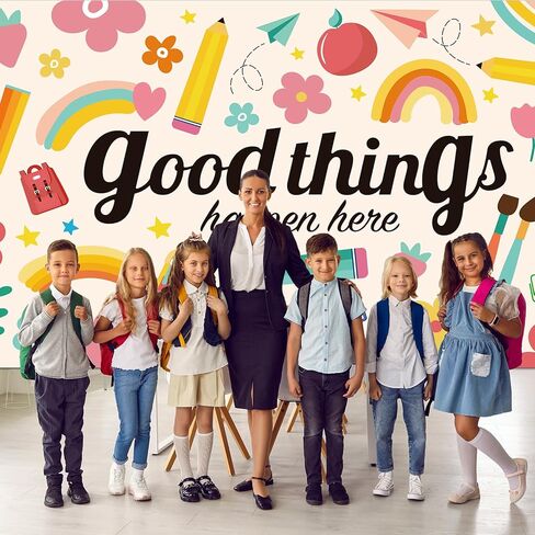 Large Boho Motivational Classroom Backdrop Decorations Positive Inspirational Banner Background Good Thing Happen Here for Teacher Welcome Back to School Wall Mural Decor,10x6ft in Saudi Arabia