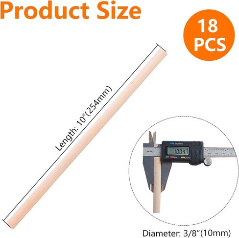 HWYEE18PCS قضبان وتد خشبية، 3/8 بوصة (9.5 مم) × 10 بوصة (254 مم) قضبان وتد يدوية، وتد مكرامية، أعواد خشبية صلبة غير مكتملة للفنون ومحترفي الأعمال اليدوية (18 قطعة، 9.5 × 254 مم) in Kuwait