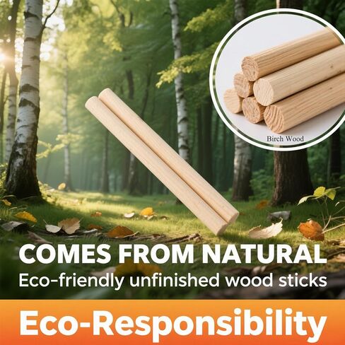 HWYEE18PCS قضبان وتد خشبية، 3/8 بوصة (9.5 مم) × 10 بوصة (254 مم) قضبان وتد يدوية، وتد مكرامية، أعواد خشبية صلبة غير مكتملة للفنون ومحترفي الأعمال اليدوية (18 قطعة، 9.5 × 254 مم) in Kuwait