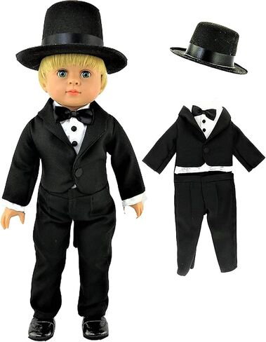 American Fashion Boy’s Black Tuxedo with Hat Made for 18 inch Dolls Compatible with American Girl Dolls in Saudi Arabia