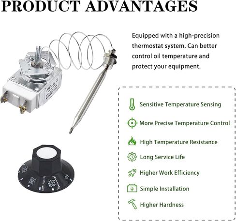 RX-2-24 ترموستات لترموستات المقلاة العميقة مع مفتاح مقبض، 3/8" Mpt Stuff Box متوافق مع RX-10-24 RX-2-30 ميليفولت ترموستات 00-913153، Atosa 301030004، روبرت شو 5300-402،200-400F in Kuwait