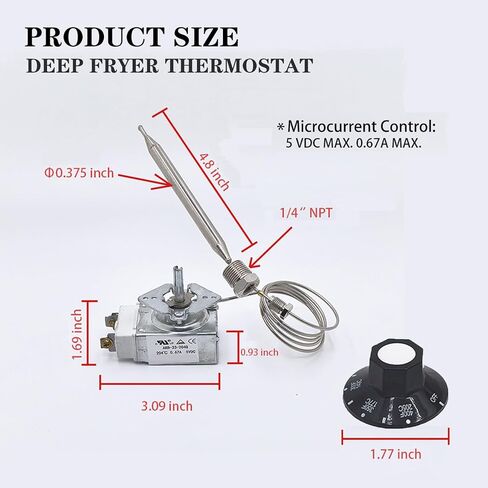 RX-2-24 ترموستات لترموستات المقلاة العميقة مع مفتاح مقبض، 3/8" Mpt Stuff Box متوافق مع RX-10-24 RX-2-30 ميليفولت ترموستات 00-913153، Atosa 301030004، روبرت شو 5300-402،200-400F in Kuwait
