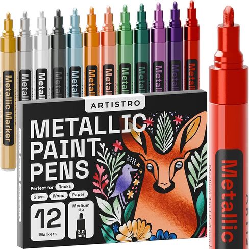 ARTISTRO 12 Glitter Paint Pens for Glass Marking, Rock Painting, Ceramic, Wood, Fabric, Scrapbooking, DIY Craft Making, Coloring - Acrylic Paint Markers Extra-Fine Tip 0.7mm in Saudi Arabia