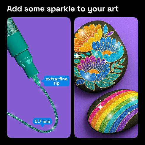 ARTISTRO 12 Glitter Paint Pens for Glass Marking, Rock Painting, Ceramic, Wood, Fabric, Scrapbooking, DIY Craft Making, Coloring - Acrylic Paint Markers Extra-Fine Tip 0.7mm in Saudi Arabia