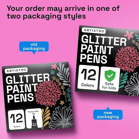 ARTISTRO 12 Glitter Paint Pens for Glass Marking, Rock Painting, Ceramic, Wood, Fabric, Scrapbooking, DIY Craft Making, Coloring - Acrylic Paint Markers Extra-Fine Tip 0.7mm in Saudi Arabia