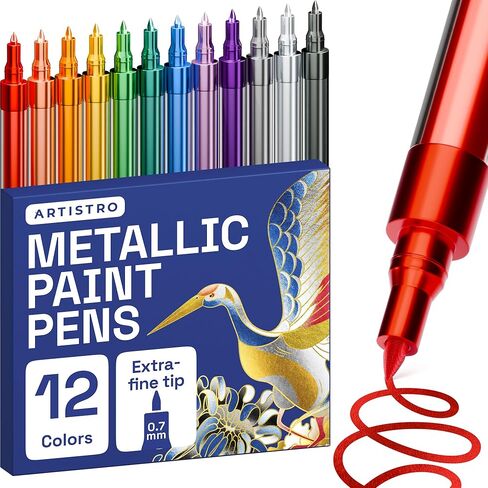 ARTISTRO 12 Glitter Paint Pens for Glass Marking, Rock Painting, Ceramic, Wood, Fabric, Scrapbooking, DIY Craft Making, Coloring - Acrylic Paint Markers Extra-Fine Tip 0.7mm in Saudi Arabia