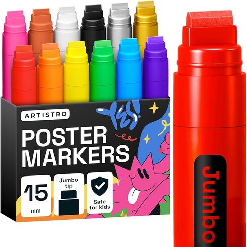 ARTISTRO 12 Glitter Paint Pens for Glass Marking, Rock Painting, Ceramic, Wood, Fabric, Scrapbooking, DIY Craft Making, Coloring - Acrylic Paint Markers Extra-Fine Tip 0.7mm in Saudi Arabia