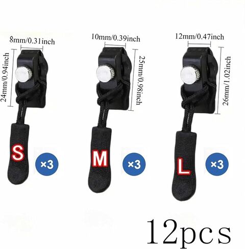 12 Pcs Zipper Pull Replacements (3 Sizes) - Universal Zipper Repair Kit for Jackets, Bags, Luggage & Backpacks in Saudi Arabia