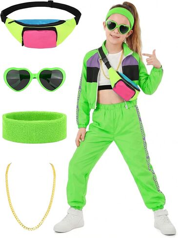 AOTHSO 7 Pcs Kids Hip Hop dance Costume for Girl 80s 90s Tracksuit Outfit Modern Jazz Team Performance Set Cosplay Party in Saudi Arabia